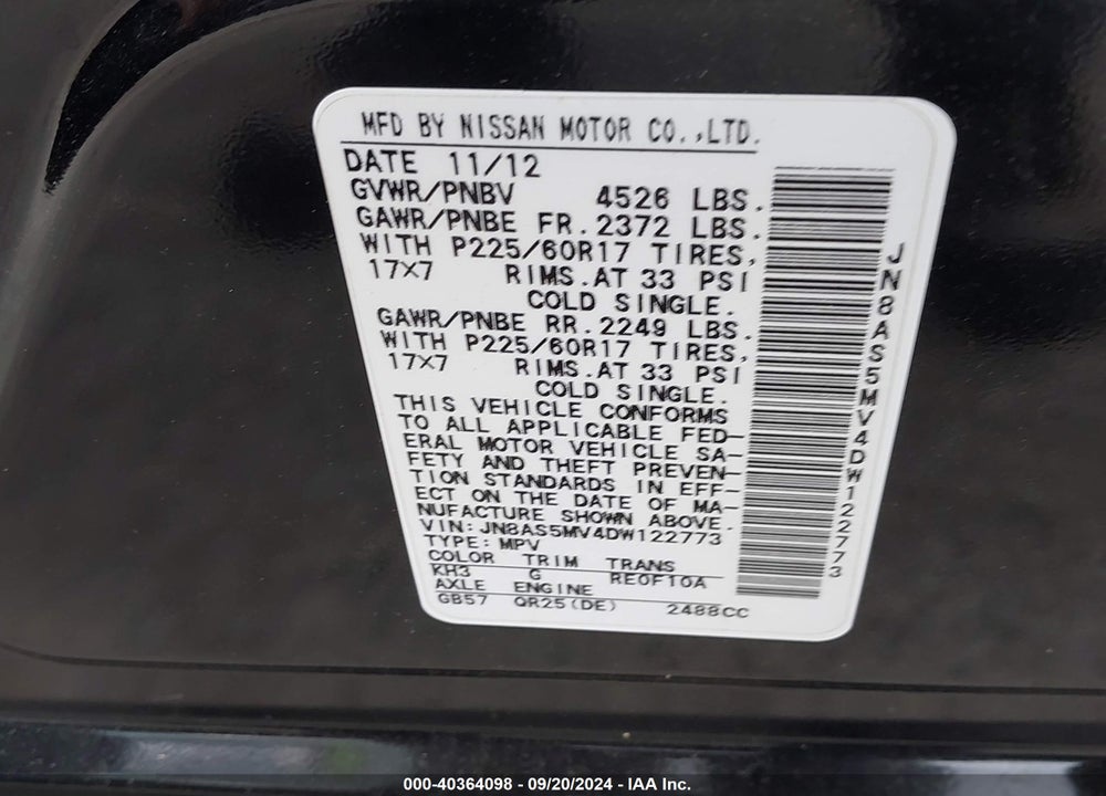2013 NISSAN ROGUE SV VIN: JN8AS5MV4DW122773