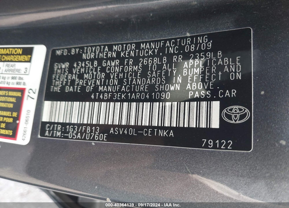 2010 TOYOTA CAMRY LE VIN: 4T4BF3EK1AR041090