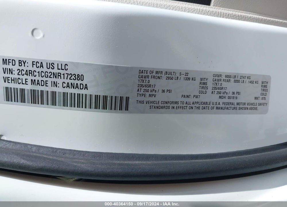 2022 CHRYSLER VOYAGER LX VIN: 2C4RC1CG2NR172380