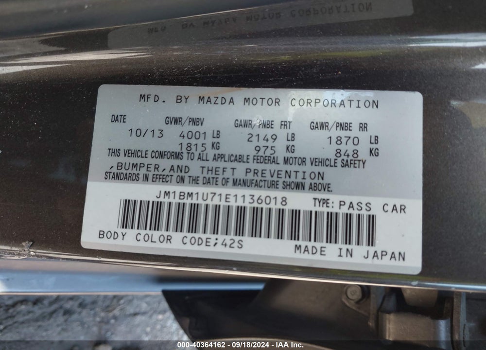 2014 MAZDA 3 I SPORT VIN: JM1BM1U71E1136018