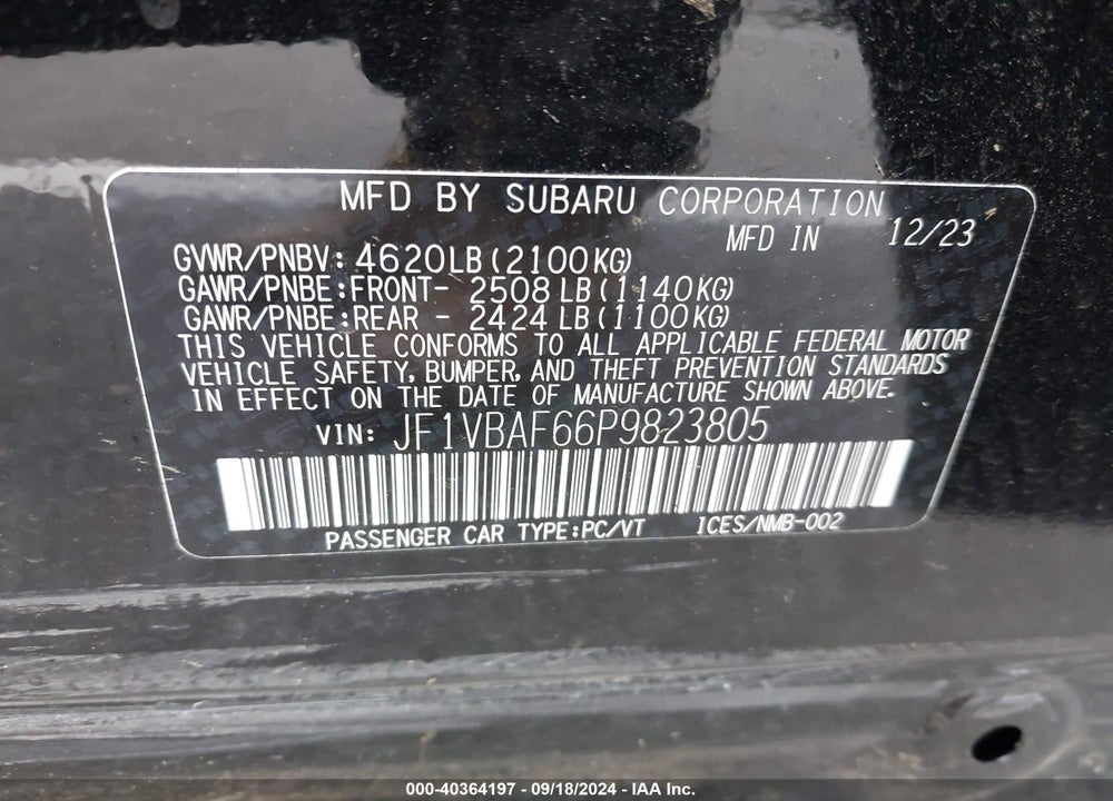 2023 SUBARU WRX PREMIUM VIN: JF1VBAF66P9823805