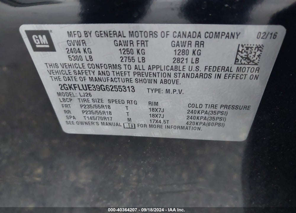 2016 GMC TERRAIN SLT VIN: 2GKFLUE39G6255313