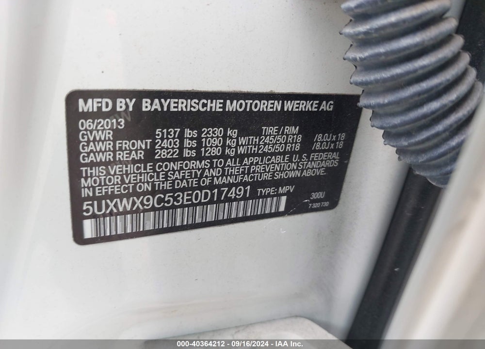 2014 BMW X3 XDRIVE28I VIN: 5UXWX9C53E0D17491