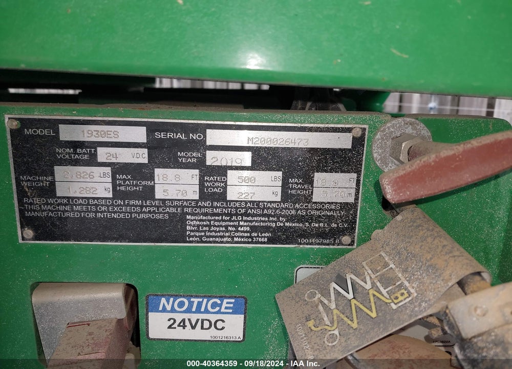 2018 JLG 1930ES VIN: M200026473