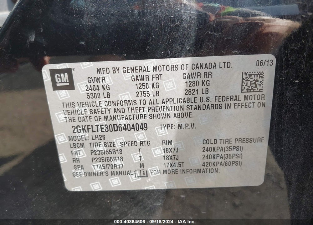 2013 GMC TERRAIN SLE-2 VIN: 2GKFLTE30D6404049