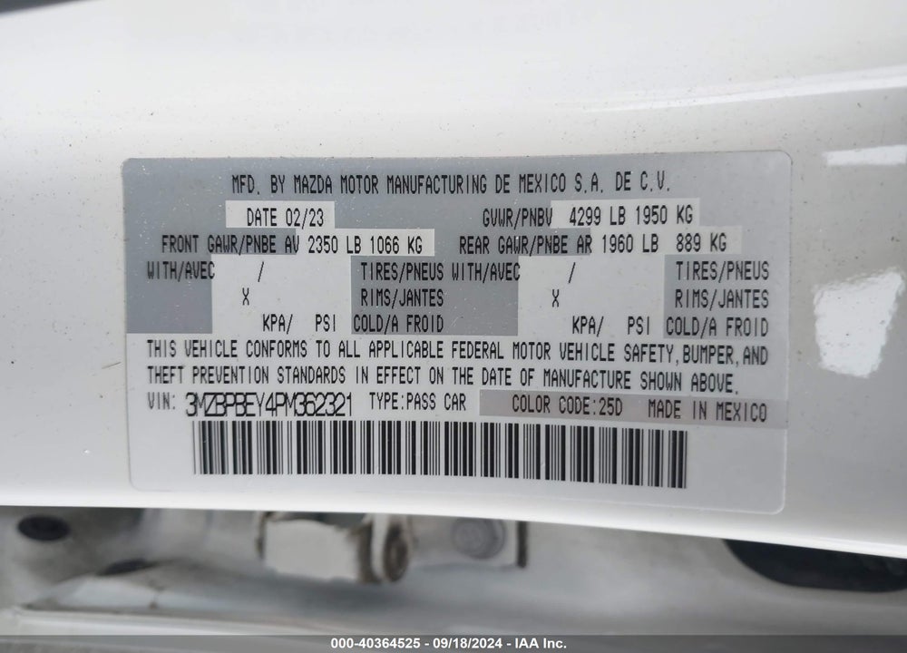2023 MAZDA 3 2.5 TURBO PREMIUM PLUS VIN: 3MZBPBEY4PM362321