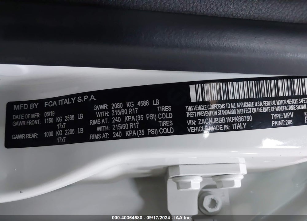 2019 JEEP RENEGADE LATITUDE 4X4 VIN: ZACNJBBB1KPK66750
