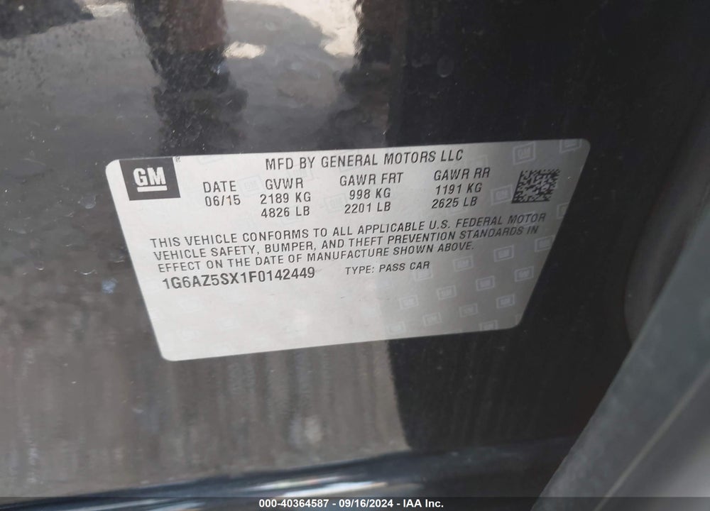 2015 CADILLAC CTS PREMIUM VIN: 1G6AZ5SX1F0142449