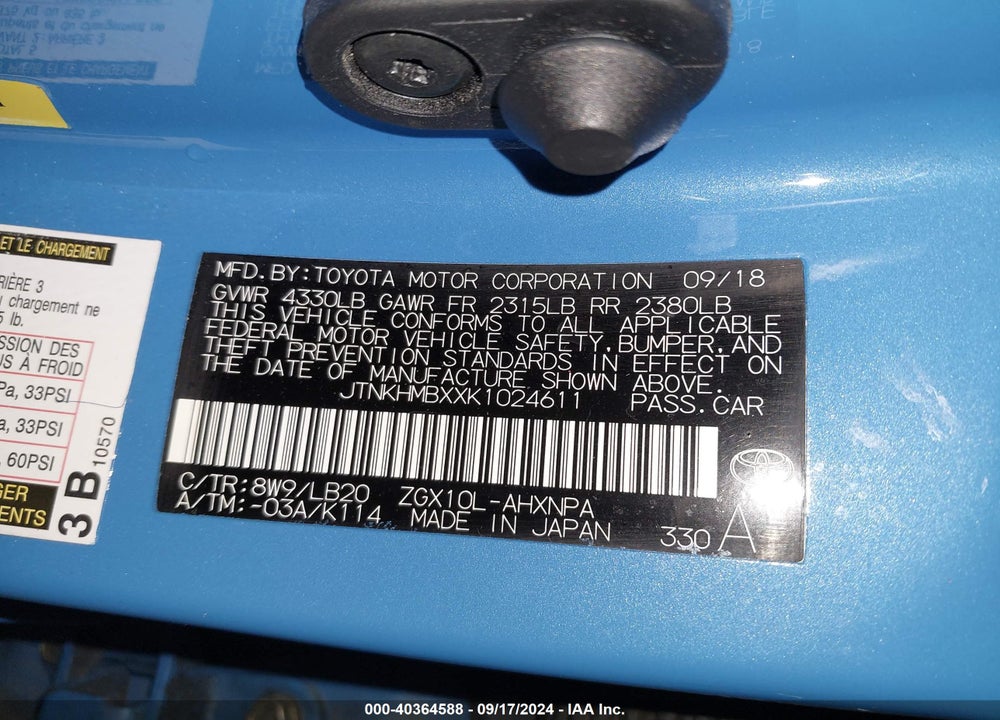 2019 TOYOTA C-HR LIMITED VIN: JTNKHMBXXK1024611