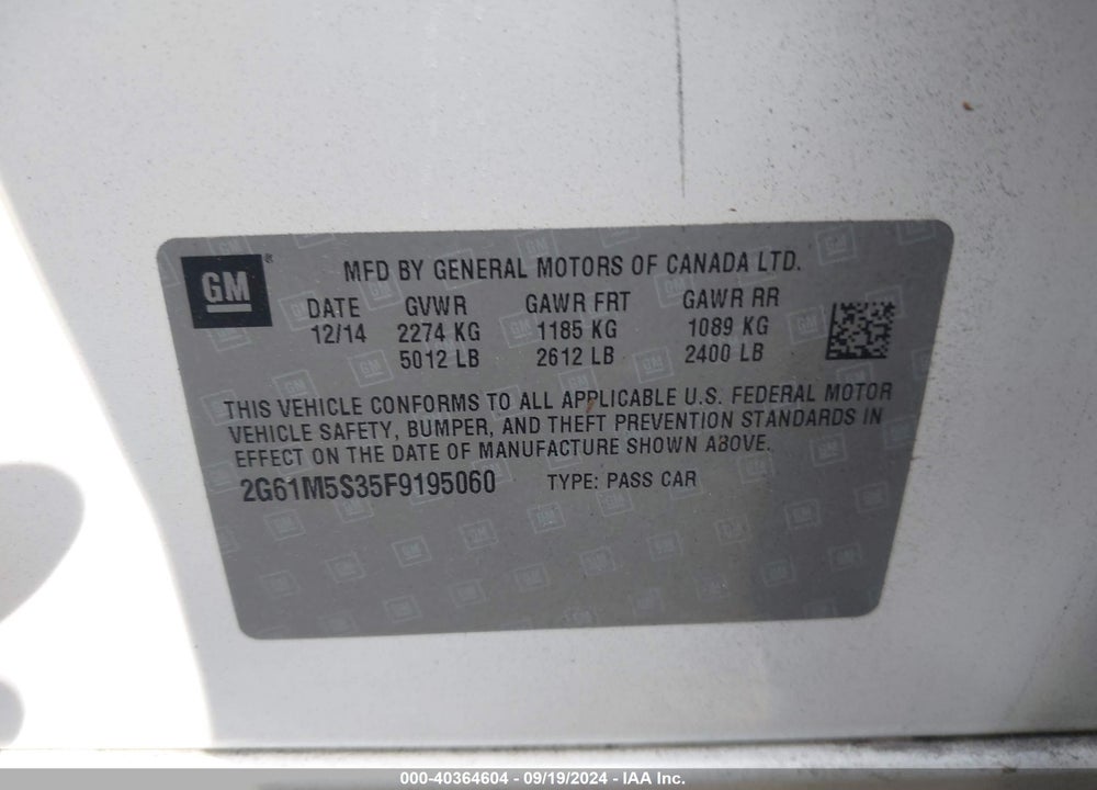 2015 CADILLAC XTS LUXURY VIN: 2G61M5S35F9195060