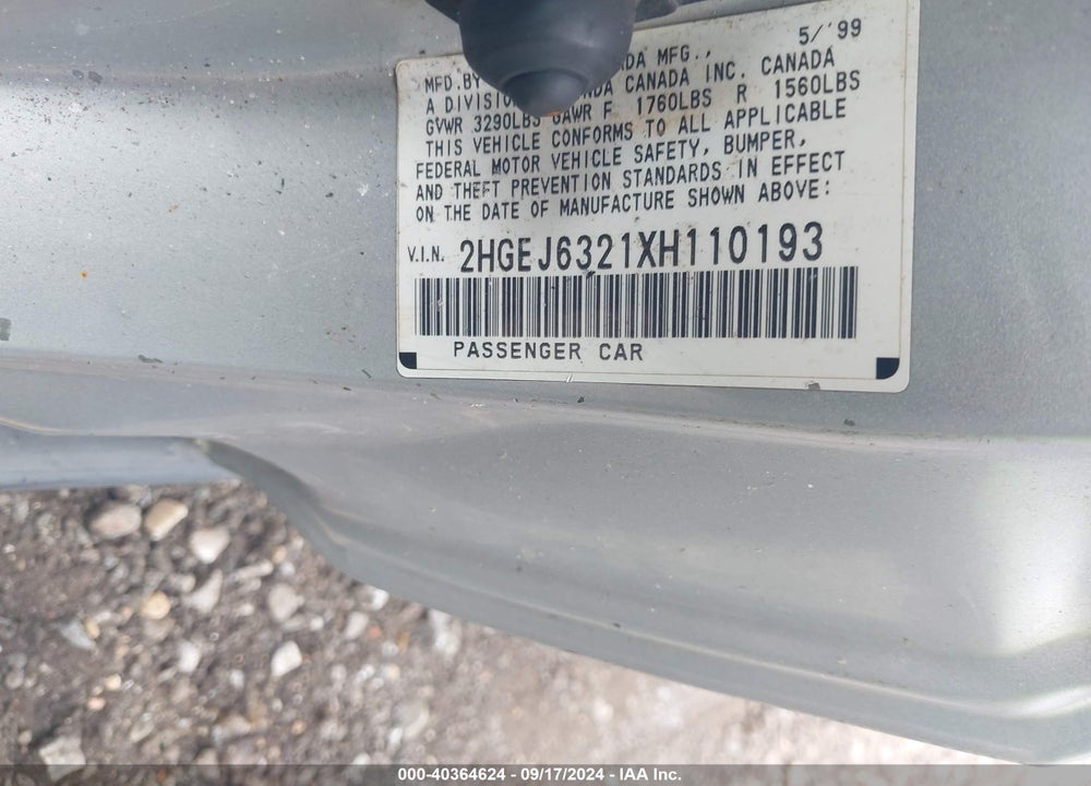 1999 HONDA CIVIC CX VIN: 2HGEJ6321XH110193