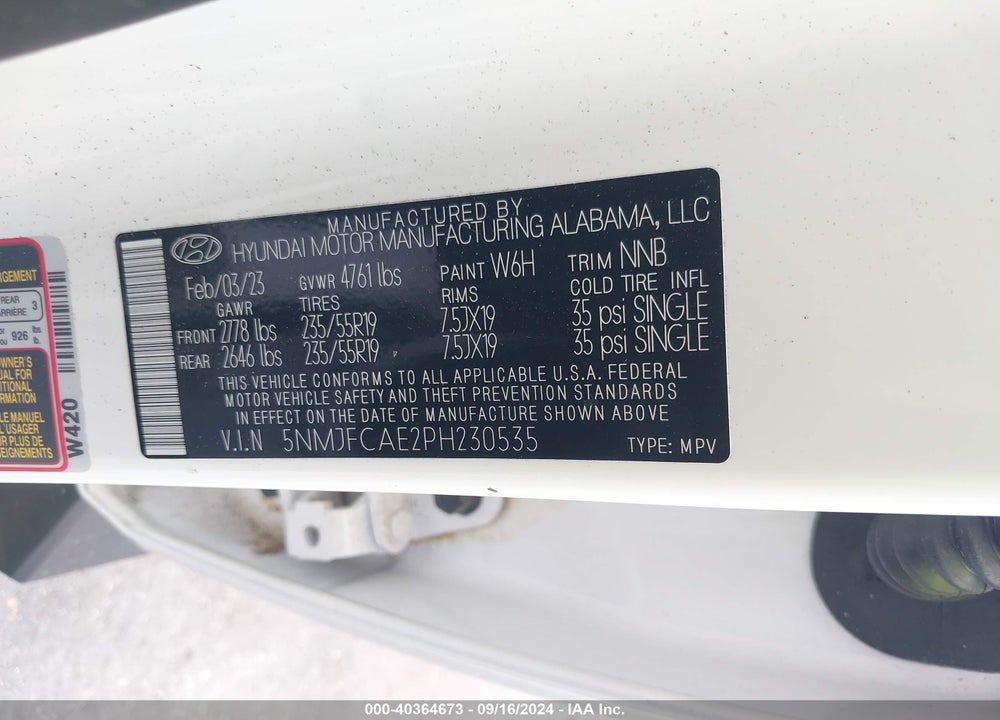 2023 HYUNDAI TUCSON SEL VIN: 5NMJFCAE2PH230535
