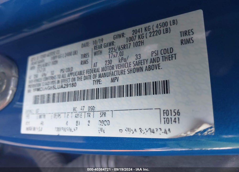 2020 FORD ESCAPE SE VIN: 1FMCU9G65LUA29180