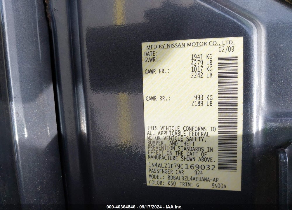 2009 NISSAN ALTIMA 2.5 S VIN: 1N4AL21E79C169032