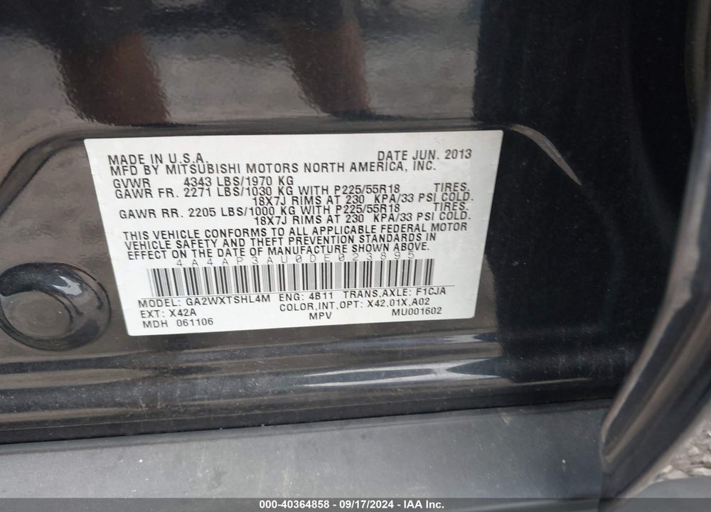 2013 MITSUBISHI OUTLANDER SPORT ES VIN: 4A4AP3AU0DE023895