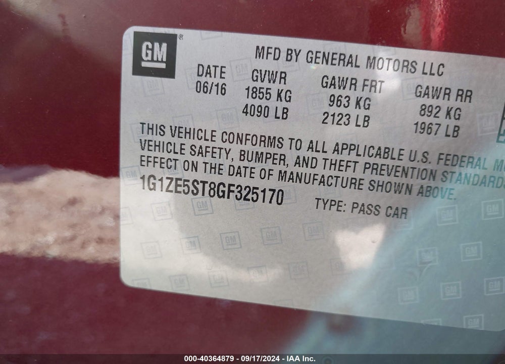 2016 CHEVROLET MALIBU 1LT VIN: 1G1ZE5ST8GF325170