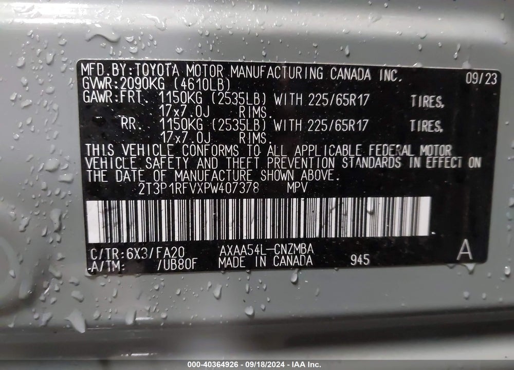 2023 TOYOTA RAV4 XLE VIN: 2T3P1RFVXPW407378