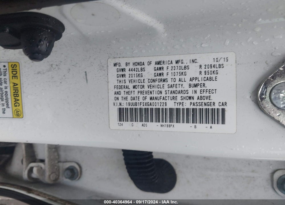 2016 ACURA TLX TECH VIN: 19UUB1F5XGA001229