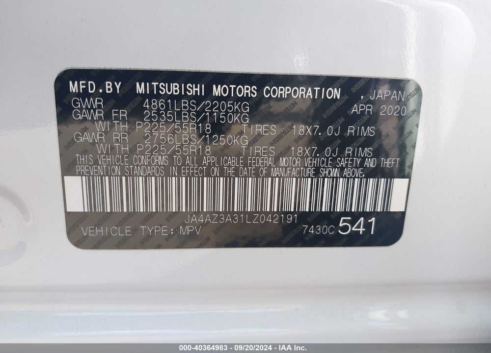 2020 MITSUBISHI OUTLANDER SE 2.4 S-AWC VIN: JA4AZ3A31LZ042191