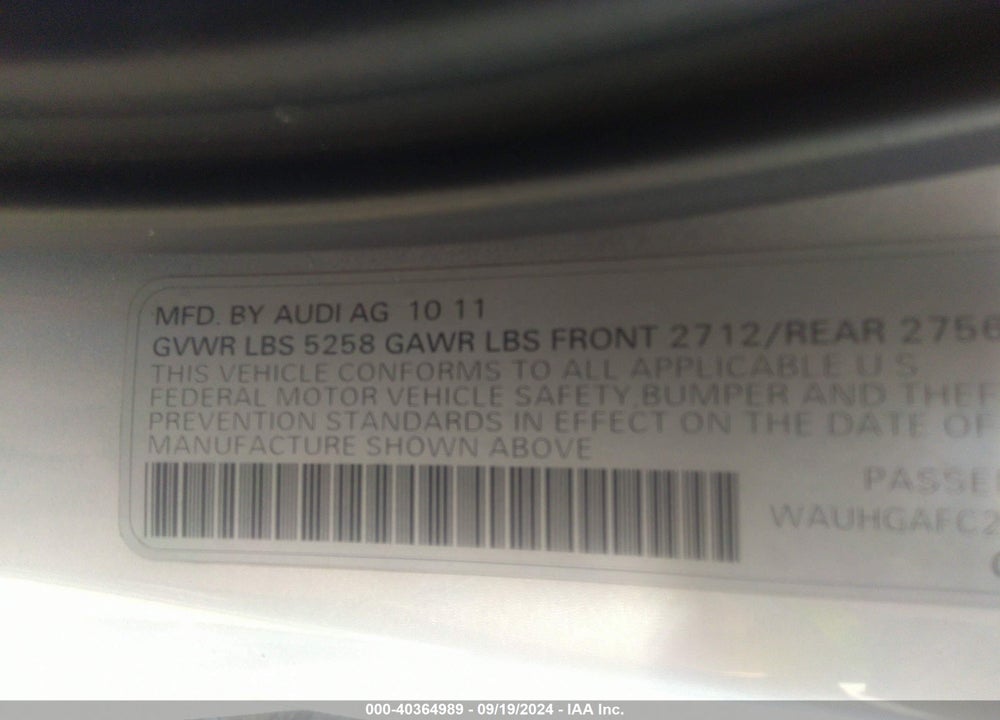 2012 AUDI A6 3.0 PREMIUM VIN: WAUHGAFC2CN059691