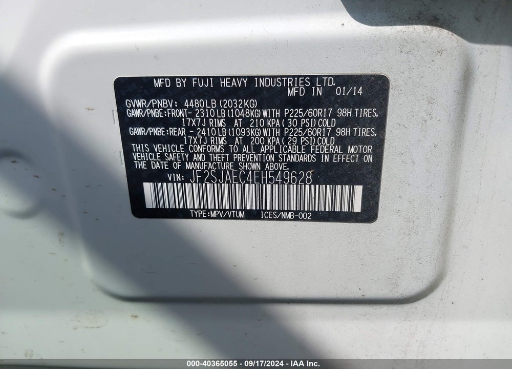 2014 SUBARU FORESTER 2.5I PREMIUM VIN: JF2SJAEC4EH549628