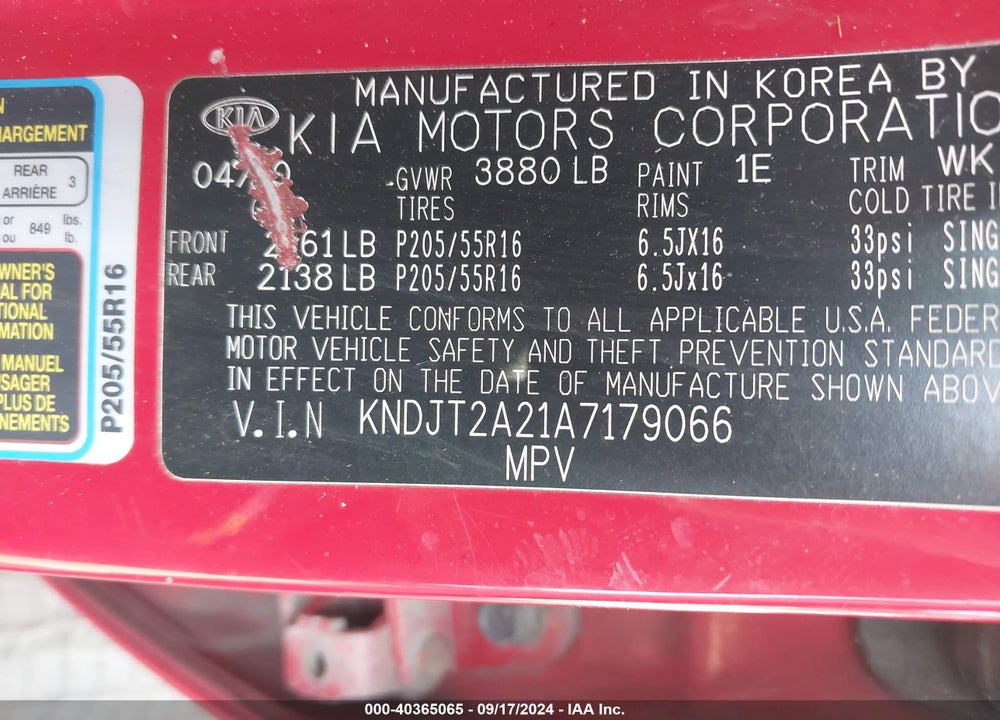 2010 KIA SOUL VIN: KNDJT2A21A7179066