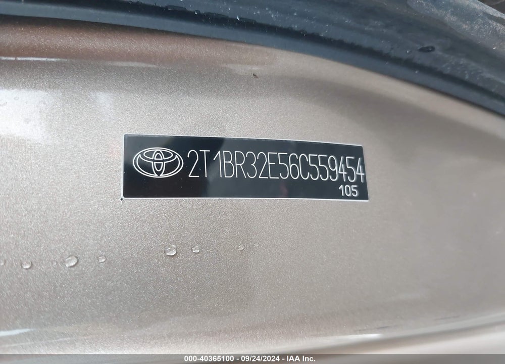 2006 TOYOTA COROLLA CE VIN: 2T1BR32E56C559454