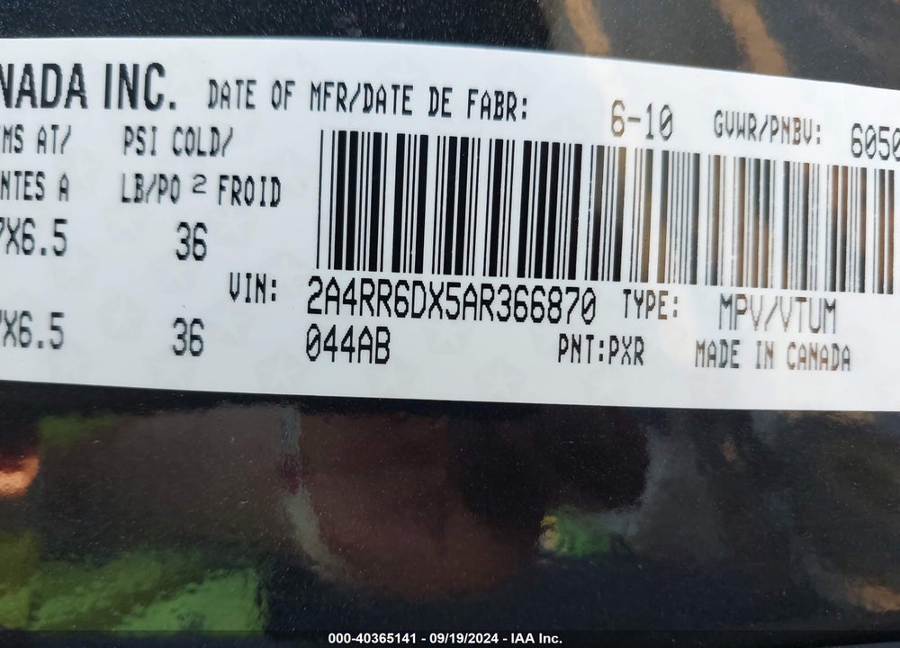 2010 CHRYSLER TOWN & COUNTRY LIMITED VIN: 2A4RR6DX5AR366870