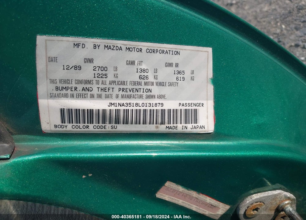 1990 MAZDA MX-5 MIATA VIN: JM1NA3518L0131879