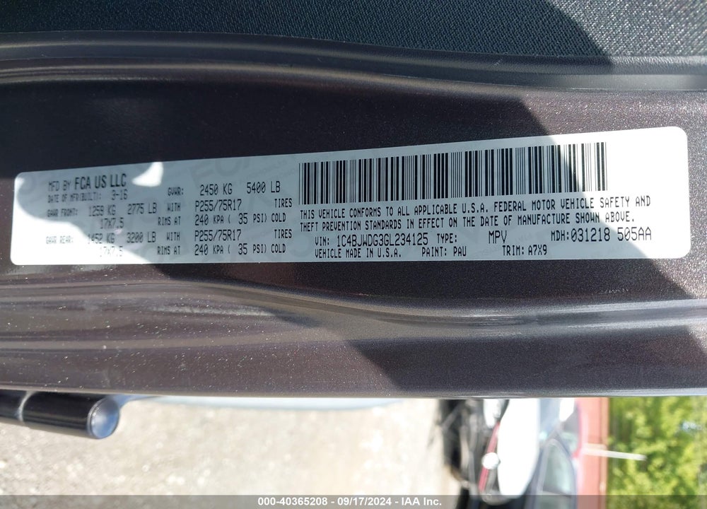 2016 JEEP WRANGLER UNLIMITED SPORT VIN: 1C4BJWDG3GL234125