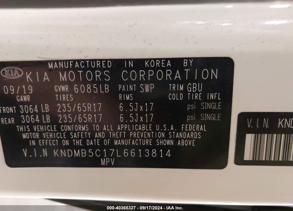 2020 KIA SEDONA LX VIN: KNDMB5C17L6613814