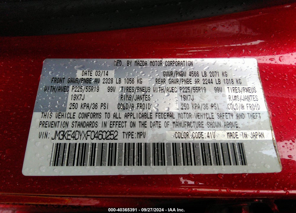 2015 MAZDA CX-5 GRAND TOURING VIN: JM3KE4DYXF0460252