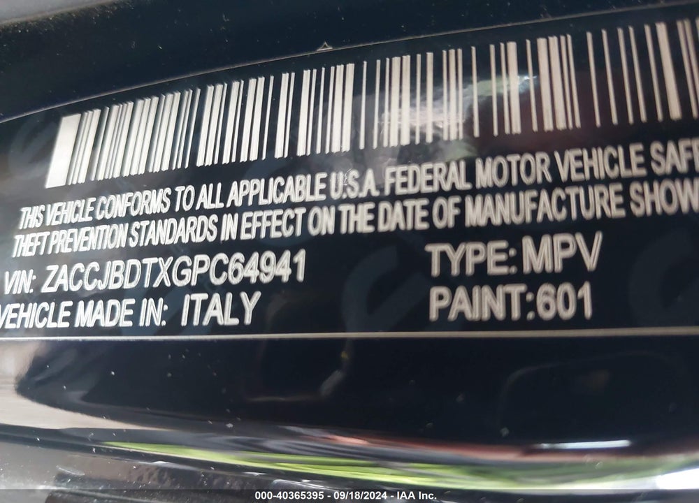 2016 JEEP RENEGADE LIMITED VIN: ZACCJBDTXGPC64941