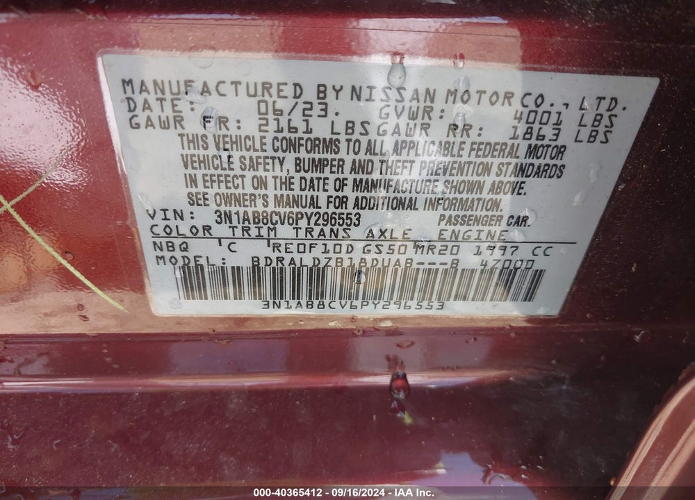 2023 NISSAN SENTRA SV XTRONIC CVT VIN: 3N1AB8CV6PY296553