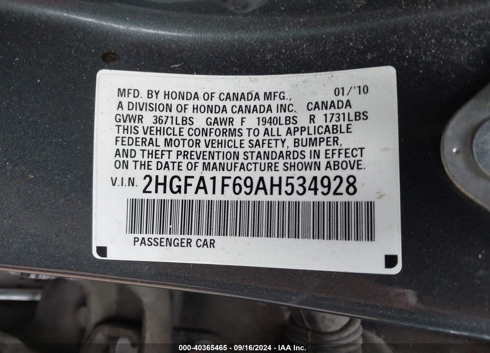 2010 HONDA CIVIC LX-S VIN: 2HGFA1F69AH534928