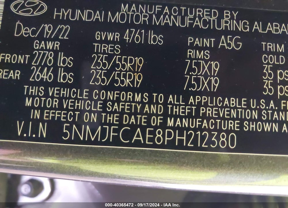 2023 HYUNDAI TUCSON SEL VIN: 5NMJFCAE8PH212380