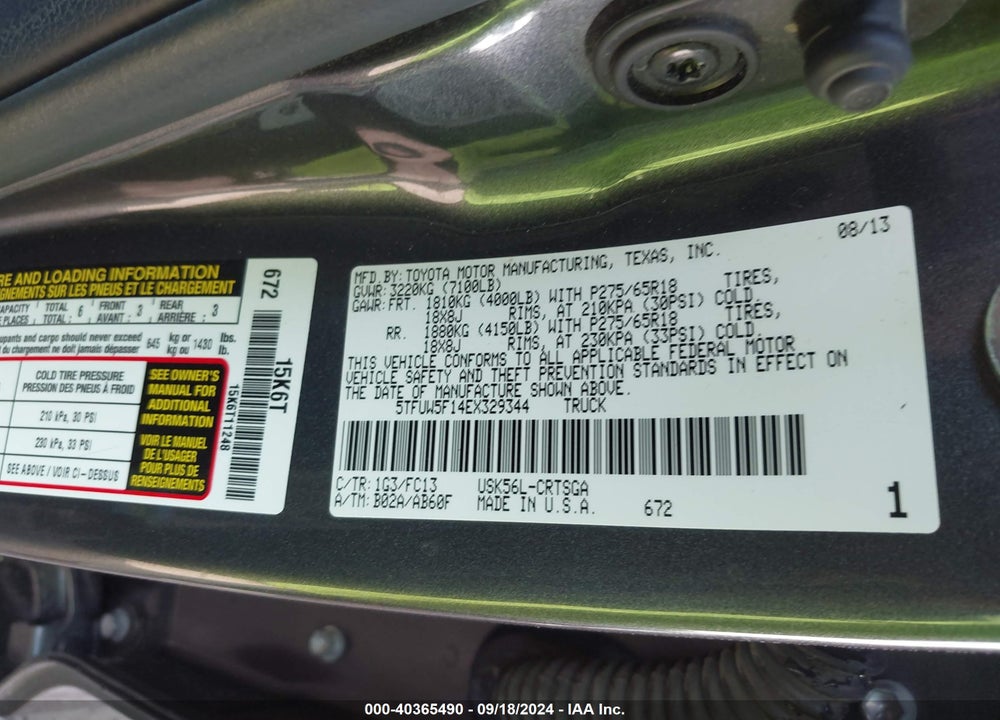 2014 TOYOTA TUNDRA SR5 5.7L V8 VIN: 5TFUW5F14EX329344
