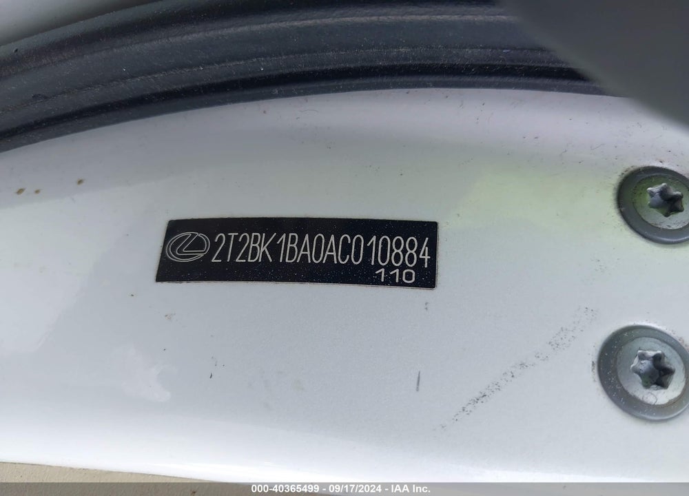 2010 LEXUS RX 350 VIN: 2T2BK1BA0AC010884