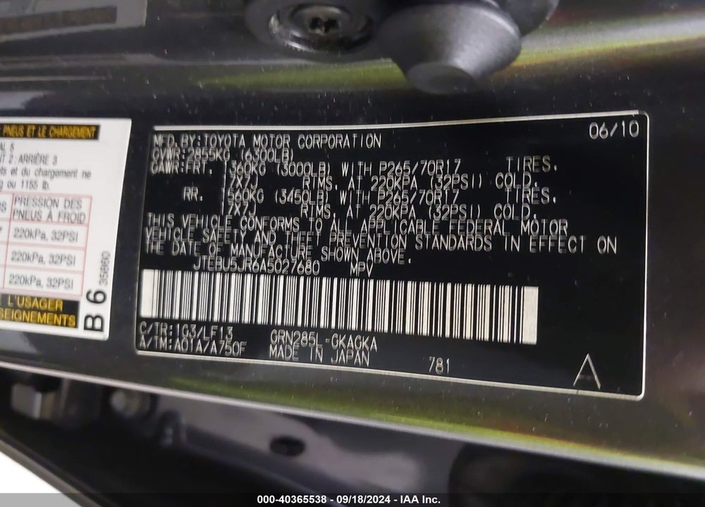 2010 TOYOTA 4RUNNER SR5 V6 VIN: JTEBU5JR6A5027680