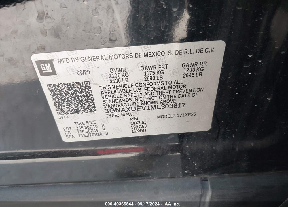 2021 CHEVROLET EQUINOX AWD LT VIN: 3GNAXUEV1ML303817