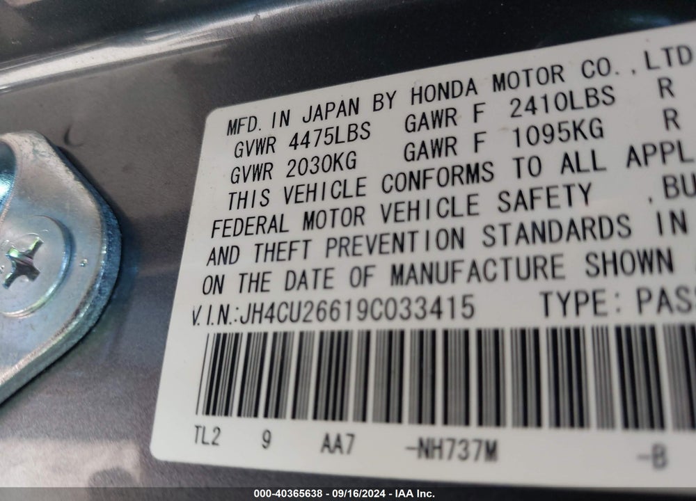 2009 ACURA TSX VIN: JH4CU26619C033415