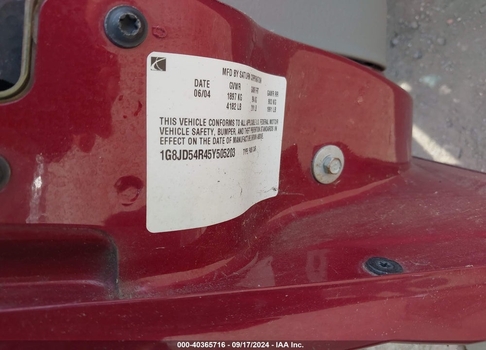2005 SATURN L300 VIN: 1G8JD54R45Y505203