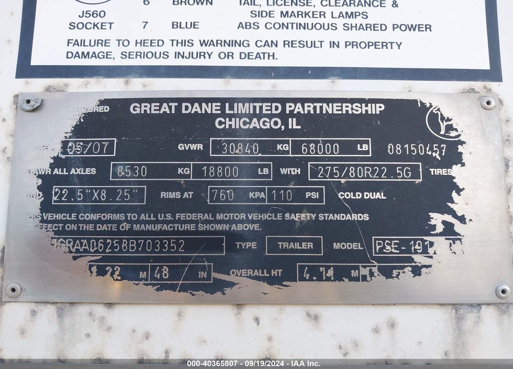 2008 GREAT DANE TRAILERS --- VIN: 1GRAA06258B703352