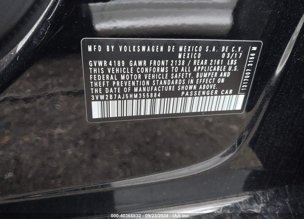 2017 VOLKSWAGEN JETTA 1.4T S VIN: 3VW2B7AJ5HM355884