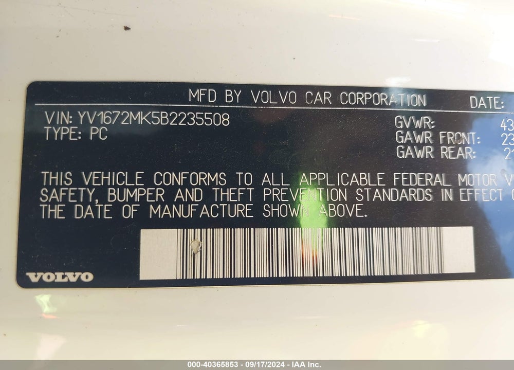 2011 VOLVO C30 T5/T5 R-DESIGN VIN: YV1672MK5B2235508
