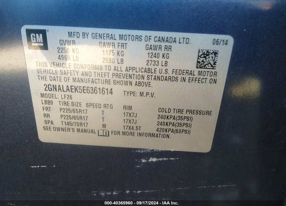 2014 CHEVROLET EQUINOX LS VIN: 2GNALAEK5E6361614