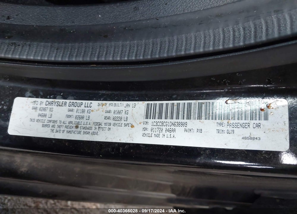 2013 CHRYSLER 200 LIMITED VIN: 1C3CCBCG1DN638909
