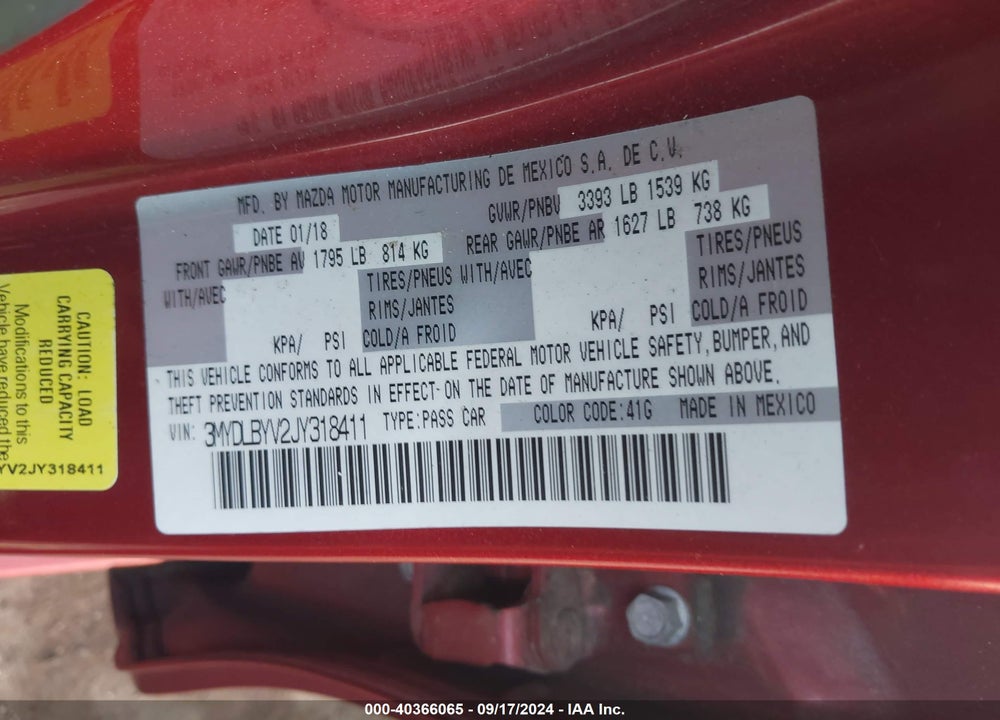 2018 TOYOTA YARIS IA VIN: 3MYDLBYV2JY318411