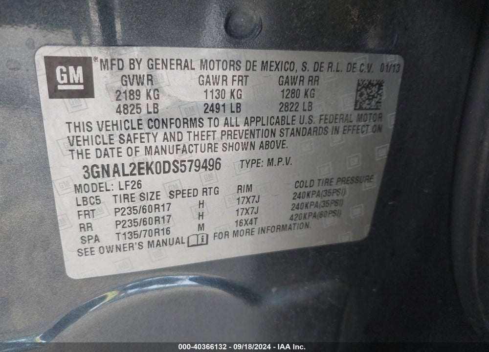 2013 CHEVROLET CAPTIVA SPORT 2LS VIN: 3GNAL2EK0DS579496