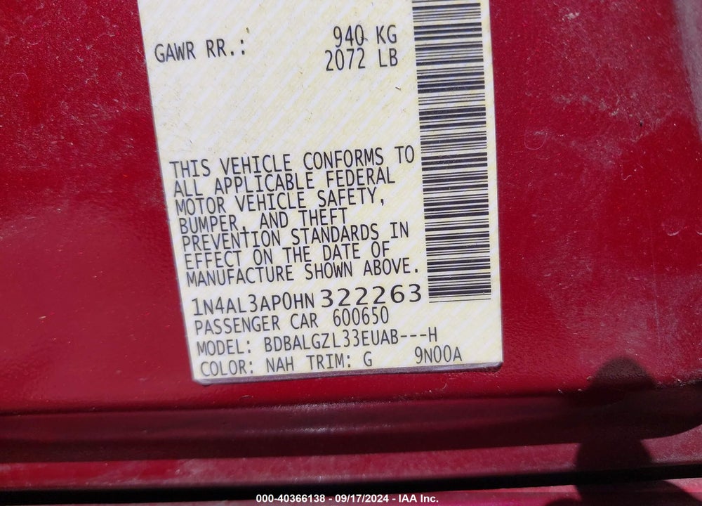 2017 NISSAN ALTIMA 2.5 S VIN: 1N4AL3AP0HN322263